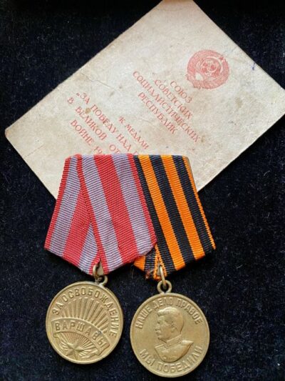 Médaille pour la Victoire sur l&rsquo;Allemagne 1941-1945 et Médaille pour la Libération de Varsovie + livret