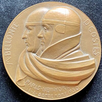Médaille Costes et Bellonte Paris New-York Traversée septembre 1930 fonte 1980