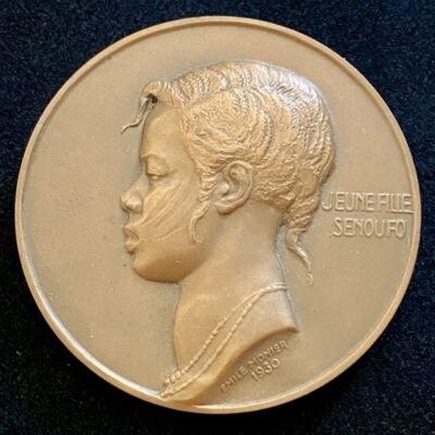 Médaille « Jeune fille SENOUFO » Emile Monier 1930&Prime;  revers Port Abidjan 1951